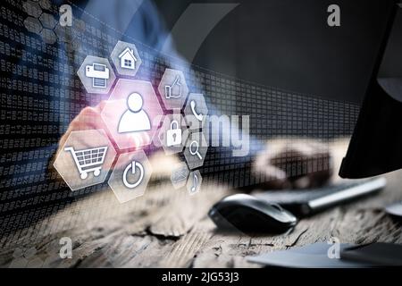 Digital HR Service. Business Profile Data And Recruit Process Stock Photo