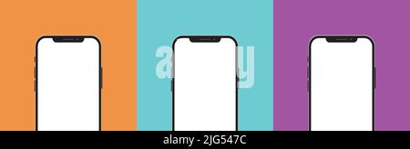Notch Smartphone Blank Social Media Post Template Set Presentation Promotion Empty Front Touch Screen Shopping E-Commerce Display Showcase Business Stock Vector