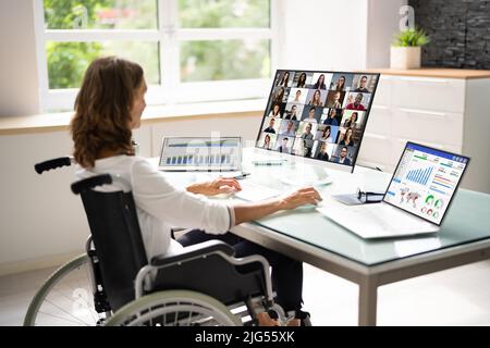 Meeting Lady In Online Video Conference Meeting Stock Photo