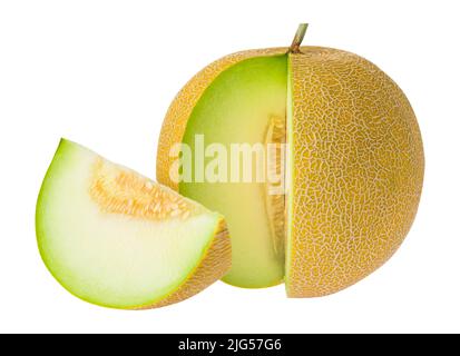 Melon and melon slice on isolated white. It has a clipping path. Stock Photo