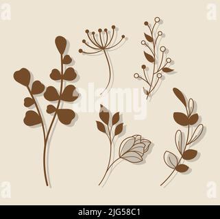 five floral decorations icons Stock Vector