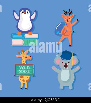 four back to school icons Stock Vector