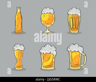 six beers drinks icons Stock Vector