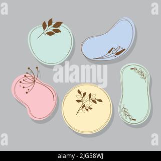 five floral badges icons Stock Vector