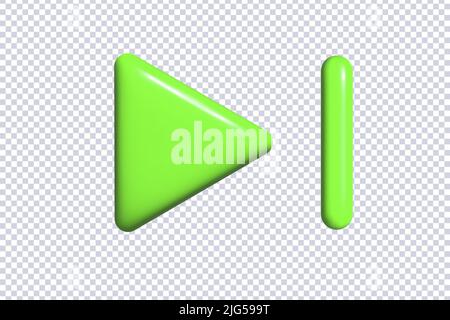 Skip end next music player button. Realistic green music player button on transparent background. Creative concept design in cartoon style. 3d vector Stock Vector