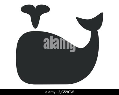 Whale silhouette - sign or icon. Logo, sea animal whale. Vector black whale with a fountain. Stock Vector