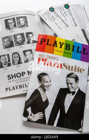 Playbill to the Broadway show 'Plaza Suite' at the Hudson Theatre in Times Square, New York City, USA  2022 Stock Photo