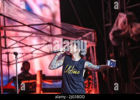 Pescara, Italy. 07th July, 2022. Ultimo performs on stage at Stadio Adriatico - Pescara during Ultimo - Stadi 2022, Italian singer Music Concert in Pescara, Italy, July 07 2022 Credit: Independent Photo Agency/Alamy Live News Stock Photo