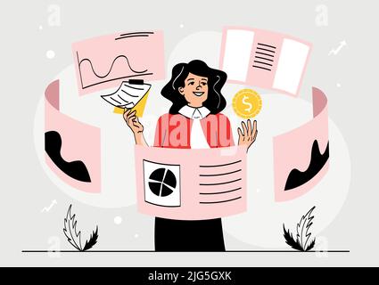 Concept of business data analysis and effective financial management Stock Vector