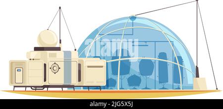 Mars colonization composition with extraterrestrial terrain and base station with living module vector illustration Stock Vector