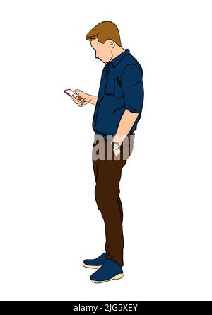 drawing sketch style outline with color paint business man holding smart phone vector illustration concept business with phone connection Stock Vector