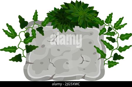 Tropical jungle lianas composition with image of square shaped stone covered by wild lianas vector illustration Stock Vector