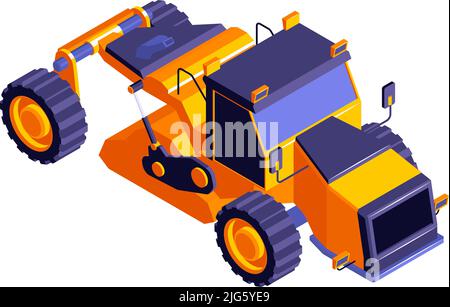 Isometric road construction roller composition with isolated image of dump truck vector illustration Stock Vector