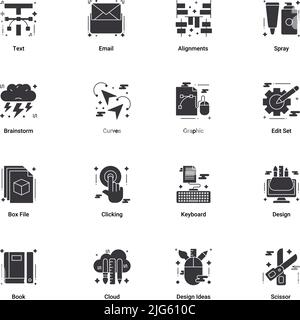 Art & Designing, drawing and web and graphic design icons set. Glyph vector illustration. Stock Vector