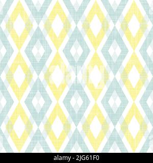 Vector blue yellow fabric ikat diamond textured seamless pattern Stock Vector