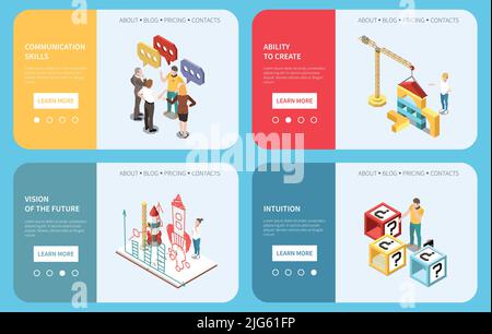 Entrepreneur isometric composition with active communication skills symbols vector illustration Stock Vector