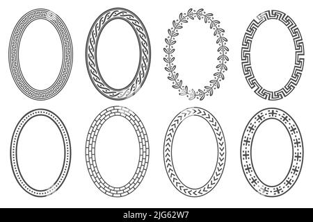 Greek key oval frame set. Circle borders with meander ornaments ...