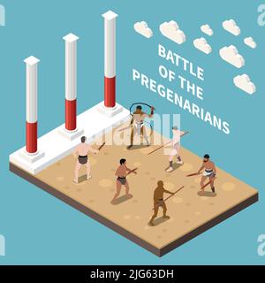 Isometric ancient rome gladiators composition with view of round arena ...