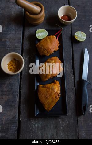 Marinated chicken piece  with use of selective focus Stock Photo