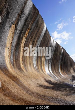 Sun illuminating golden and silver Stripes on Wave Rock Stock Photo