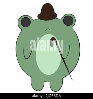 Mr frog stands in a hat with a cane like a gentleman Stock Vector