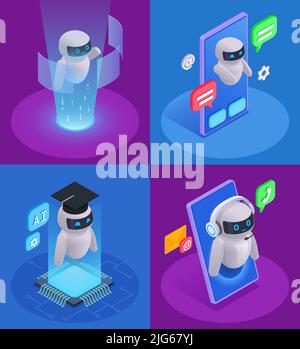 Chatbot messenger design set with technical support symbols isometric isolated vector illustration Stock Vector