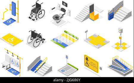 Accessible environment icons set. Isometric set of Accessible ...