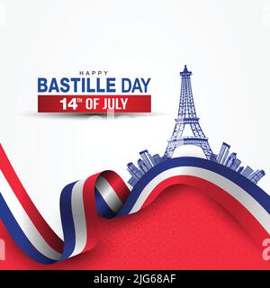 happy Bastille day france greetings. vector illustration design. Stock Vector