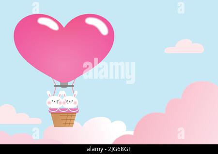 Happy Valentine's Day vector banner or love greeting card. Love is in the air concept. Heart shape air balloon for birthday card or love card. Stock Vector