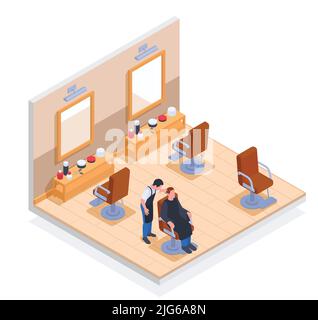 Small business owner family business isometric composition premises of hairdresser or beauty salon for four places vector illustration Stock Vector