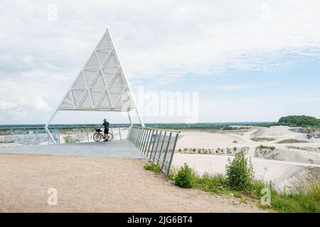 Viewpoint near Geomuseum Faxe and view over the limestone quarry. Faxe Kalkbrud, Denmark. Stock Photo