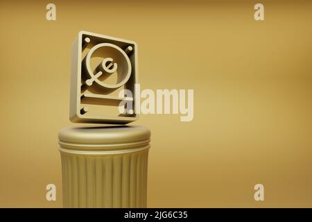 Beautiful abstract illustrations Golden hard disk driver symbol icons on a golden column and wonderful background. 3d rendering illustration. Backgrou Stock Photo