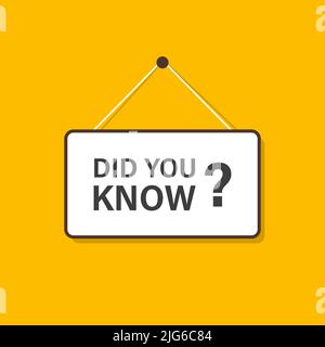 Did you know hanging signs on yellow background education concept for business, marketing, flyers, banners, presentations and posters. illustration Stock Vector