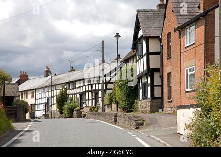 Medieval black and white half timbered houses in the mediaeval village of Pembridge in Arrow Valley Herefordhire UK Stock Photo