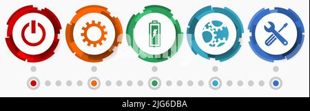 Industry, power and energy concept vector icon set, flat design web buttons, technology infographic template Stock Vector