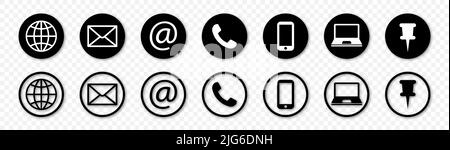Set of web contact us icons, connection and location symbols isolated on trasparent background in vector format Stock Vector