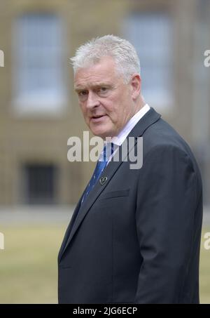 Lee Anderson MP (Con: Ashfield) in Westminster, being interviewed the day before Boris Johnson resigned as Prime Minister - 6th July 2022 Stock Photo