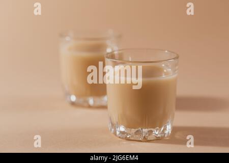 Short glasses of Irish cream Liquor or Coffee Liqueur Stock Photo