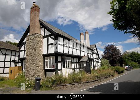 Medieval black and white half timbered houses in the mediaeval village of Pembridge in Arrow Valley Herefordhire UK Stock Photo