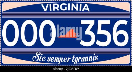 Vehicle license plates marking in Virginia in United States of America, Car plates.Vehicle license numbers of different American states Stock Vector