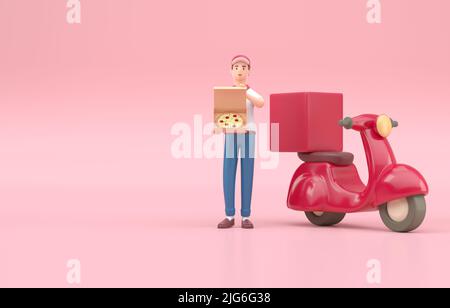 Isolated Pizza Delivery. 3D render Stock Photo