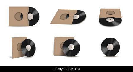 Vinyl record covers mockup realistic isolated icon set records in cardboard or kraft packages vector illustration Stock Vector
