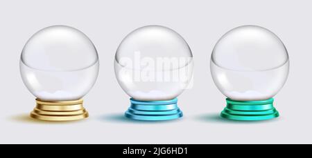 Christmas snow ball vector set design. 3d Christmas crystal ball elements collection in glass colors isolated in white background for xmas decoration. Stock Vector