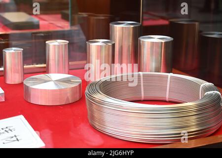 Fuzhou, China's Fujian Province. 24th June, 2022. Stainless steel wires and bars are displayed in an exhibition area of Tsingtuo Group in Ningde, southeast China's Fujian Province, June 24, 2022. Credit: Lin Shanchuan/Xinhua/Alamy Live News Stock Photo