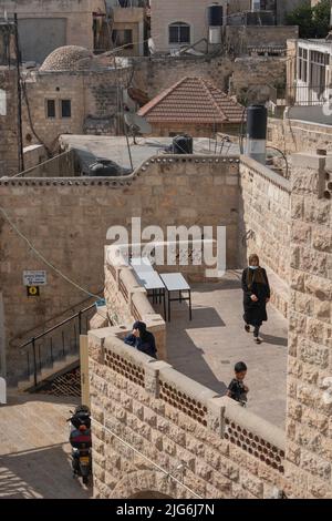 Touring the Promenade on the Ramparts of the Walls of the Old City of Jerusalem Stock Photo