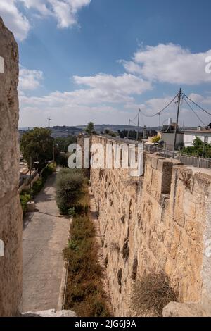 Touring the Promenade on the Ramparts of the Walls of the Old City of Jerusalem Stock Photo