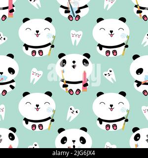 Cute kawaii panda seamless border banner Vector Image