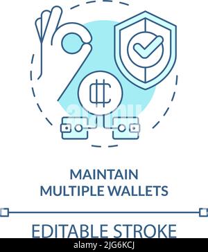 Maintain multiple wallets turquoise concept icon Stock Vector