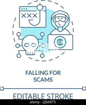 Falling for scams turquoise concept icon Stock Vector