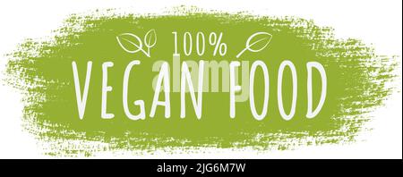 hand drawn green 100 percent VEGAN FOOD label or sign, vector illustration Stock Vector